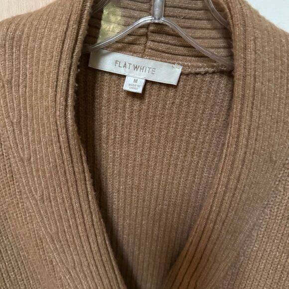 Anthropologie Flat White Sweater Ribbed Knit Mini Cardigan Sweater Camel Dress M - Picture 5 of 10